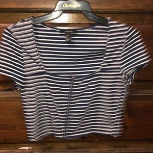 Blue zip up crop top